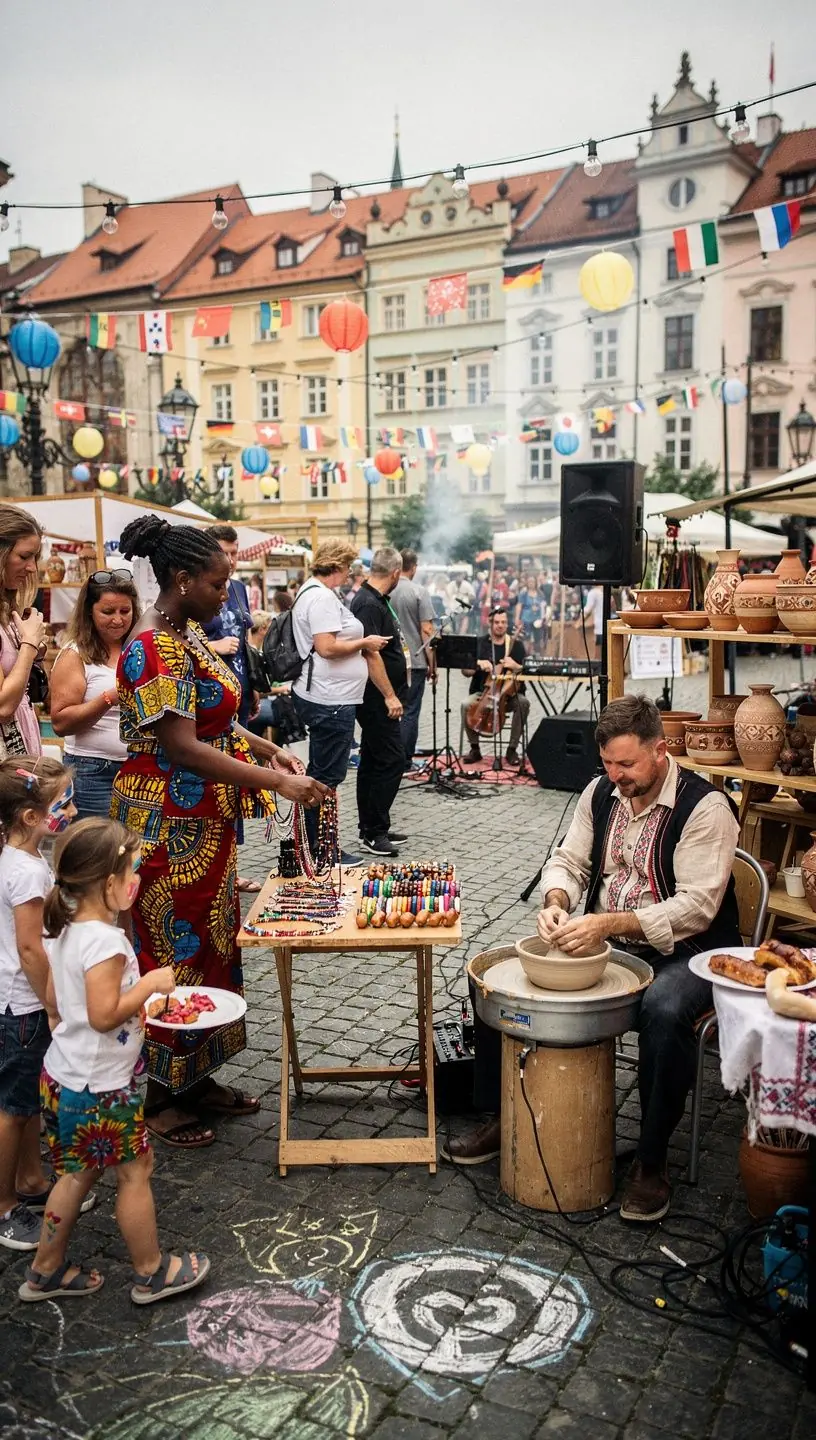 Skupina různorodých lidí sdílí své příběhy na komunitní akci.